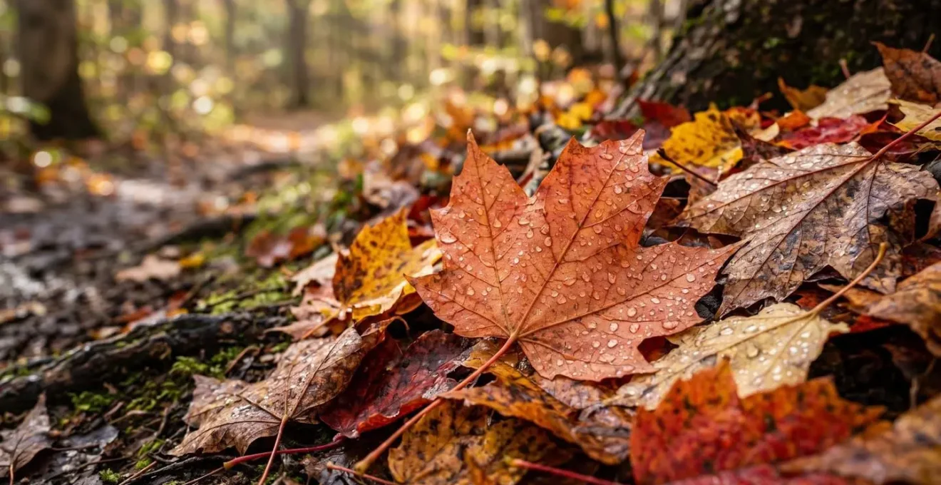 Sentier de randonnée serpentant dans un parc national québécois sous les couleurs automnales