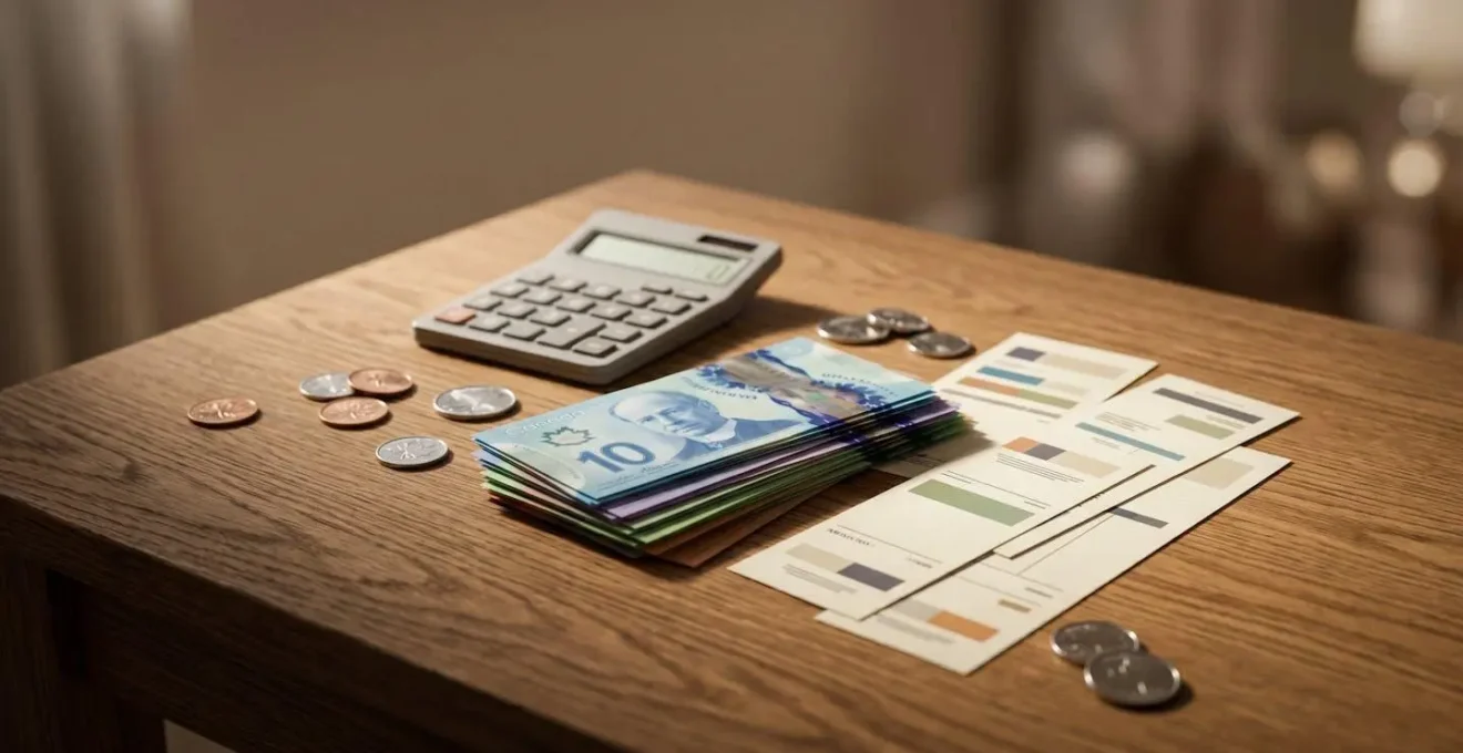 Illustration symbolique du calcul de budget avec des éléments financiers abstraits