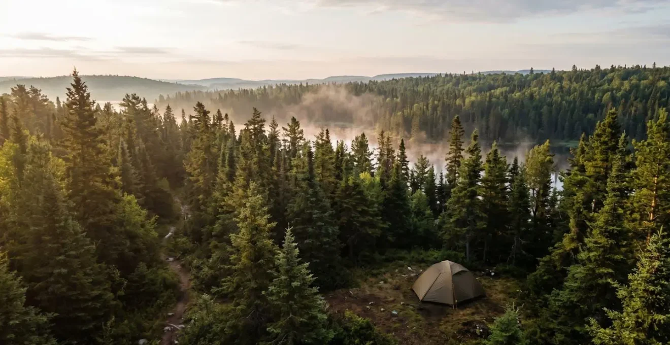 Tente de camping dans la nature québécoise sur terres publiques