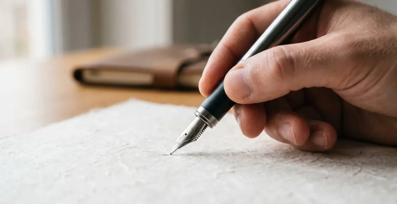 Main tenant un stylo au-dessus d'un formulaire avec mise au point sélective