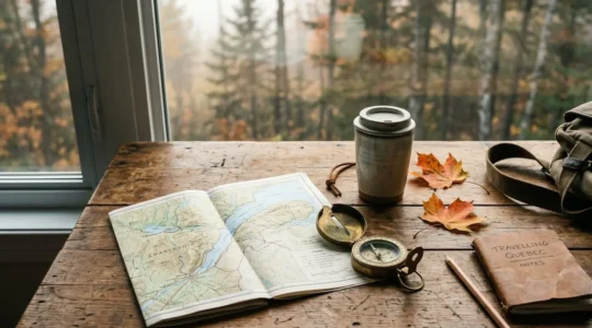 Planification d'un voyage au Québec avec cartes et guides de voyage