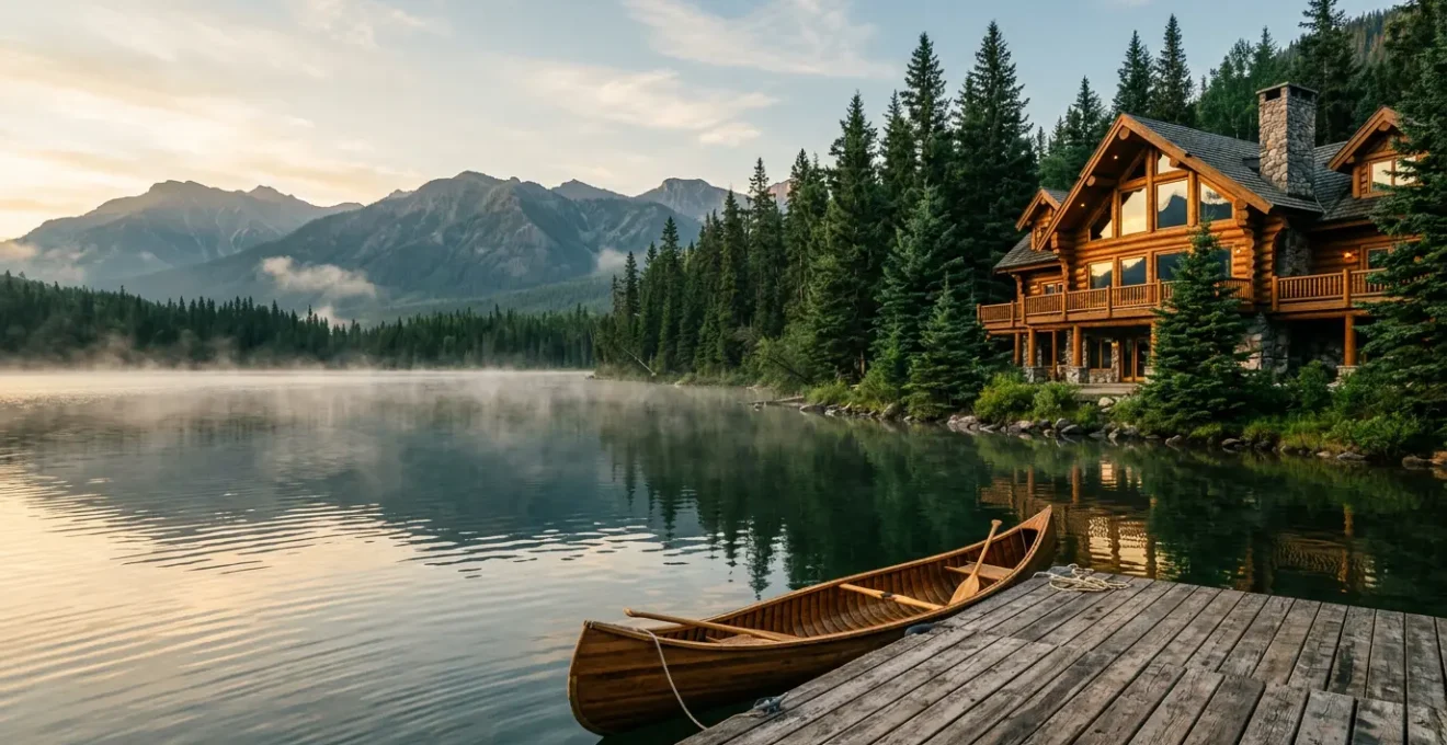 Pourvoirie de luxe au bord d'un lac immaculé entouré de forêt boréale