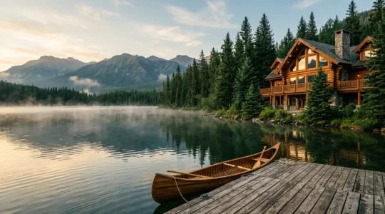 Pourvoirie de luxe au bord d'un lac immaculé entouré de forêt boréale