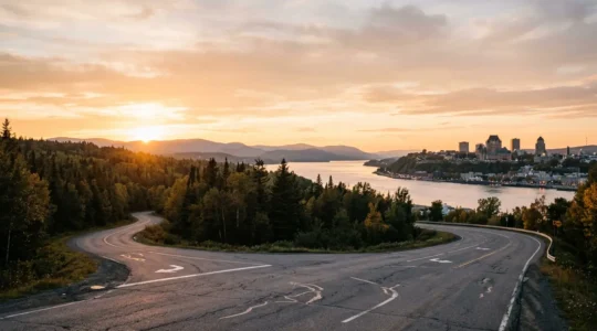 Vue panoramique emblématique du Québec illustrant le choix entre ville et nature pour un itinéraire de voyage