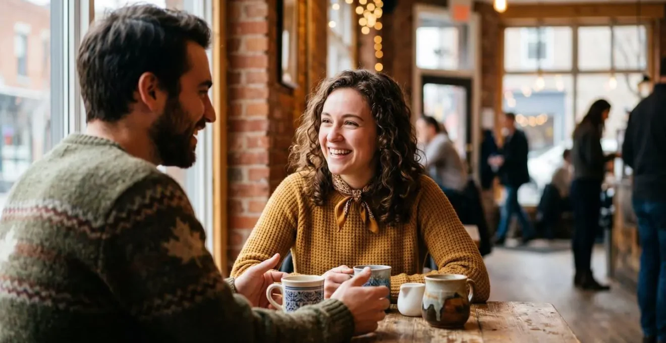 Rencontre conviviale entre voyageurs et locaux dans un café montréalais
