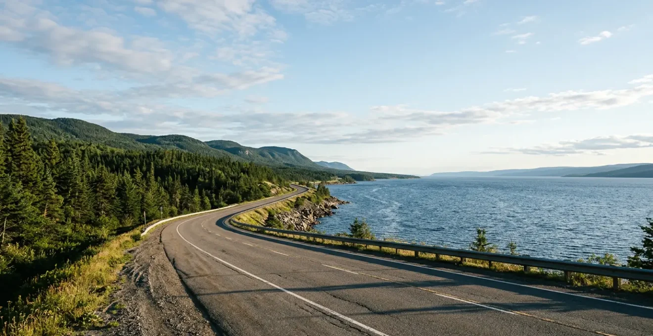 Panorama de la route 138 longeant le fleuve Saint-Laurent sur la Côte-Nord du Québec