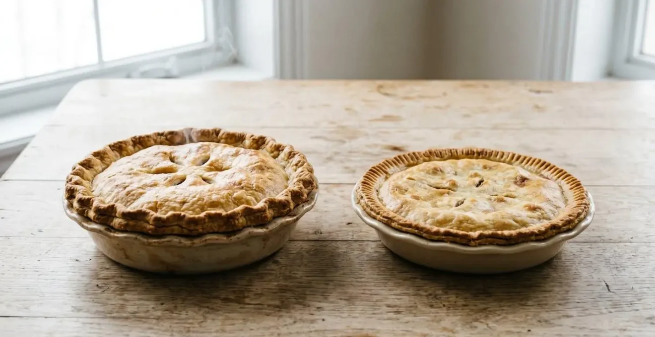 Contraste visuel entre deux plats québécois traditionnels, mise en scène symbolique de la confusion culinaire